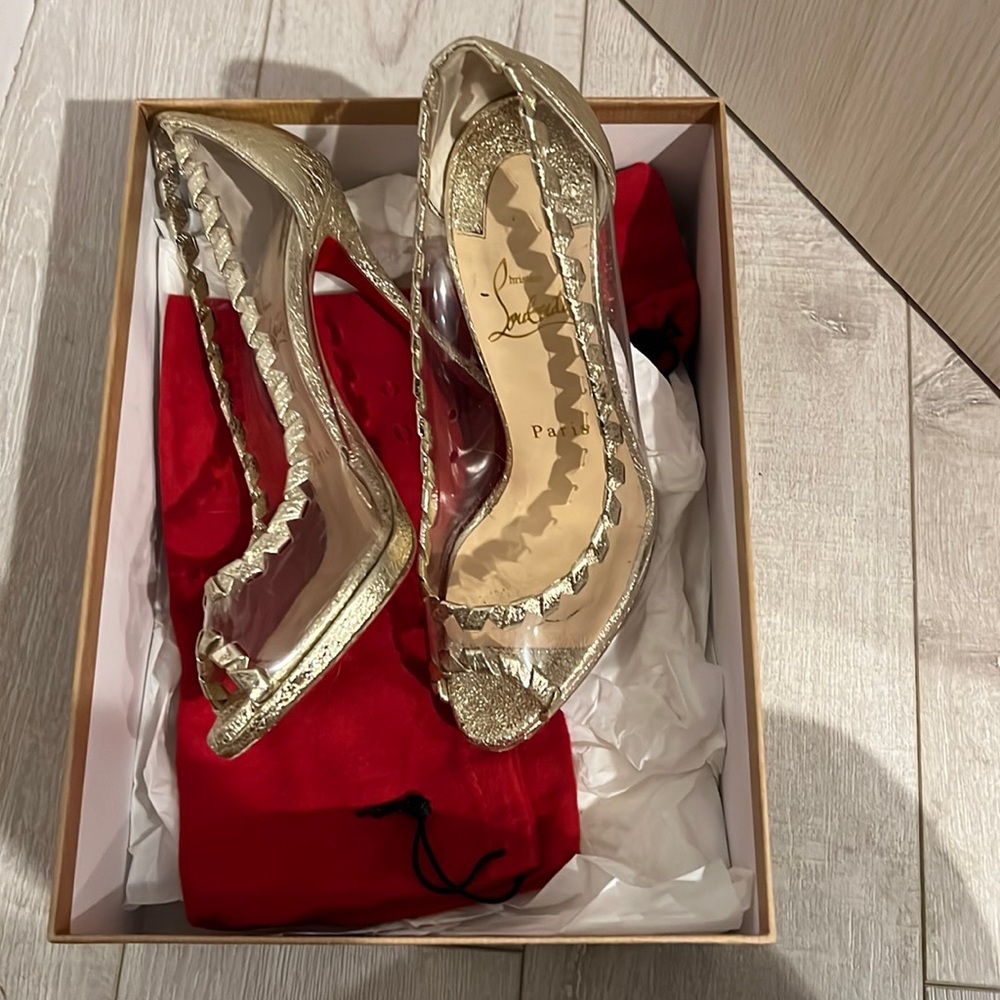 Christian Louis louboutin , gold heels size 36.5 plastic Hargaret  heels